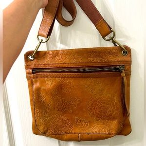 Tan stitched fossil crossbody